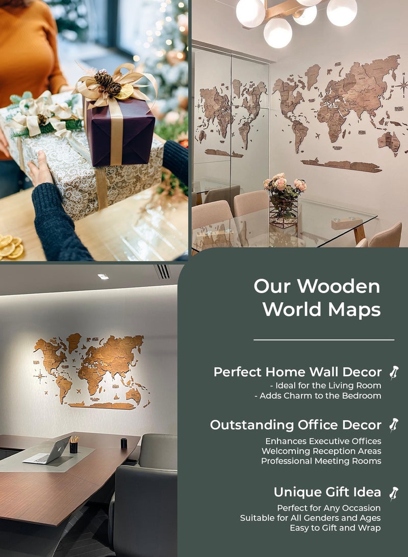 Enjoy The Wood 3D World Map | World Map with Countries | Wall Art for Home and Office | Wall Decor for Living Room | Wood Art | Elegant Handmade Wall Art | Multicolor - Image 5